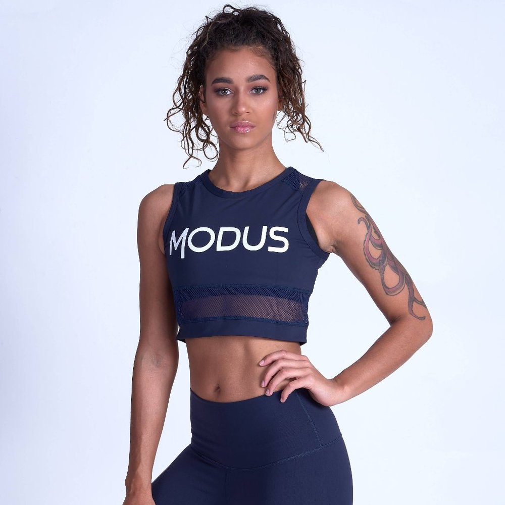 Compliment Mesh Crop Top - Navy Blue